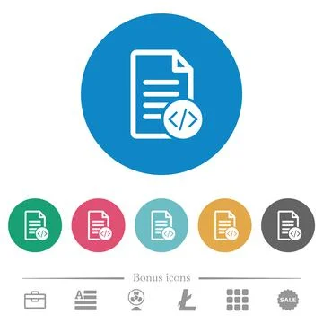 Source code document flat round icons Stock Illustration