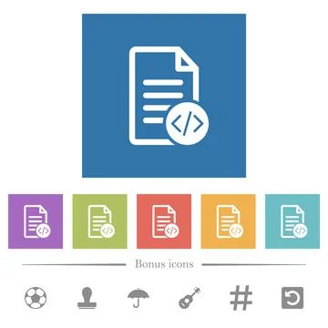 Source code document flat white icons in square backgrounds Stock Illustration