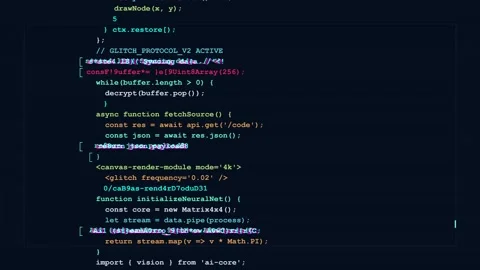 Source code glitch with digital data corruption and scrolling computer Stock Footage 345101272