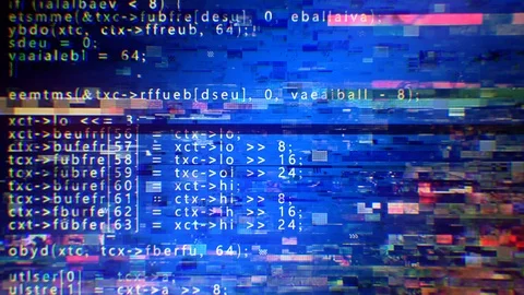 Source code hard glitch scrambled crypto blue Stock Footage 99079061