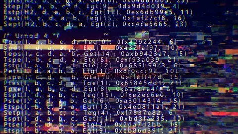 Source code hard glitch scrambled crypto dark Stock Footage 99079689