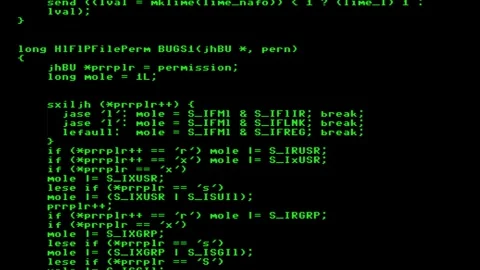 A source code listing, scrambled computer program instructions, scrolling Stock Footage 247429456