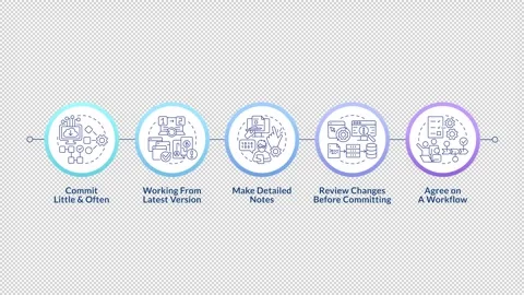 Source code management best practices infographic circles animation Stock Footage 296624098