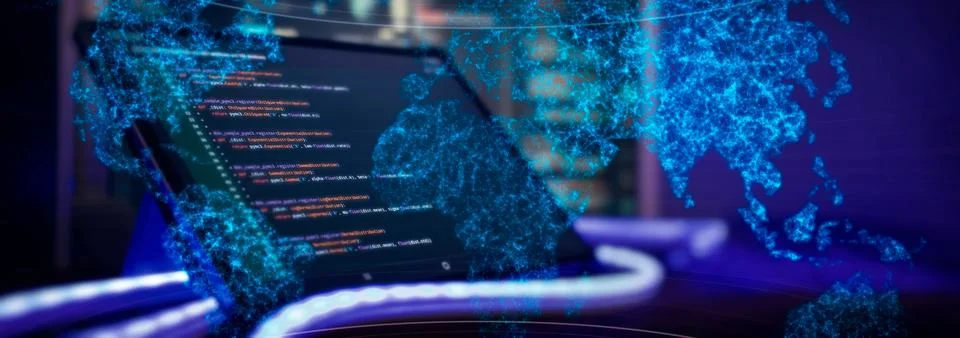 Source code photo. Technology background.Software development. Stock Photos