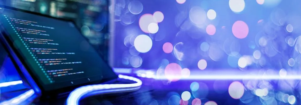 Source code photo. Technology background.Software development. 스톡 사진