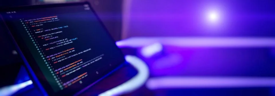 Source code photo. Technology background.Software development. 스톡 사진