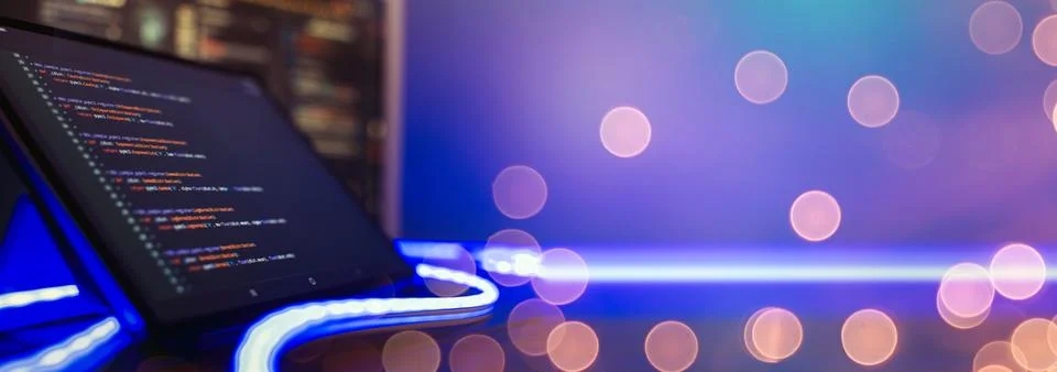 Source code photo. Technology background.Software development. Stock Photos