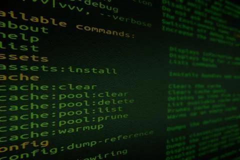 Source code on screen close-up with selective focus. Internet security breach Stockfoto's