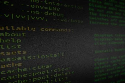Source code on screen close-up with selective focus. Internet security breach Stockfoto's
