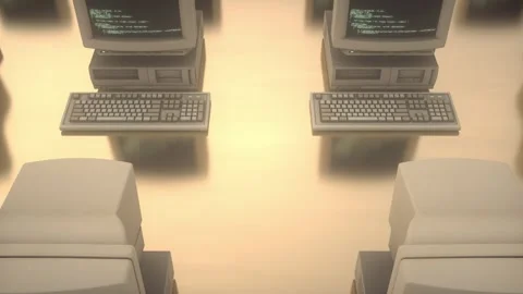 Source code on screen, display. Retro vintage computer or PC with keyboard. Loop Stock Footage 288231001