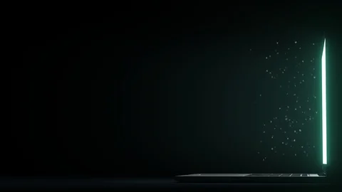 SOURCE CODE text appearing near laptop screen. Conceptual 3D animation Video stock 99739019