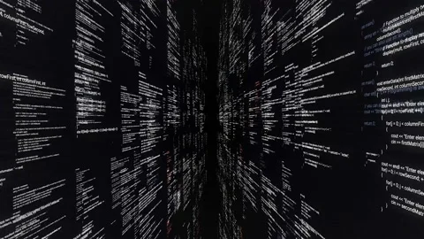 Source code walls on black background. Animation. Dive into cyberspace with Stock Footage 137334418