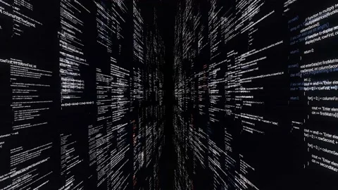 Source code walls on black background. Animation. Dive into cyberspace with Stock Footage 137334562