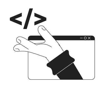 Source code of website black and white concept vector spot illustration Illustrazione stock