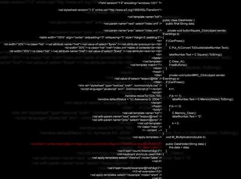 Source code written in programming language on black background Stock Illustration