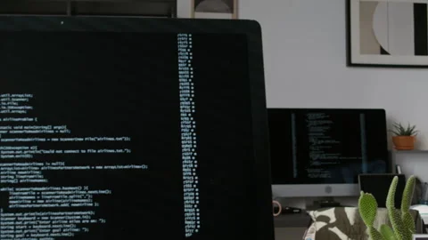 Source Codes Running on Monitors at Workplaces of Software Developers Stock Footage 299198331