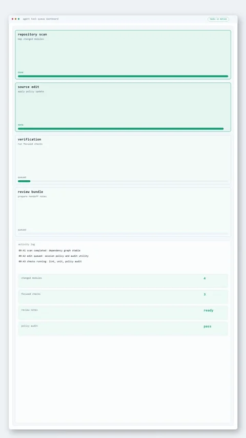 Source coding agent task queue dashboard light vert rust Vídeos de archivo 341312239