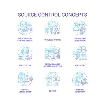 Source control blue gradient concept icons set Stock Illustration