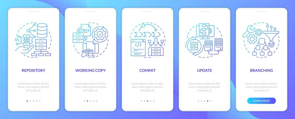 Source control concepts blue gradient onboarding mobile app screen Stockillustratie