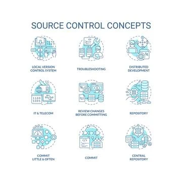 Source control turquoise concept icons set Stock Illustration