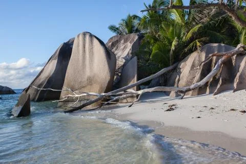 Source d'argent beach Seychelles low tide Stock Photos