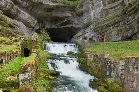 Source de la Loue, river Doubs, Ouhans, Jura, Franche Comte, France Stock Photos