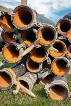 Source drainage tubes piled up Foto stock