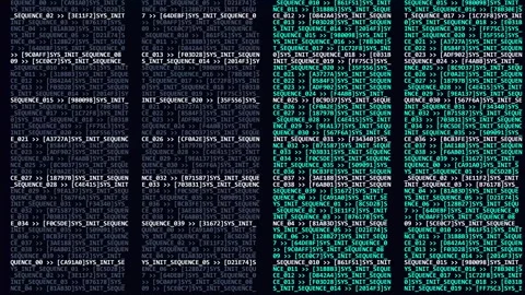 Source file glitch digital computer code scrolling on screen with systematic Stock Footage 345101656