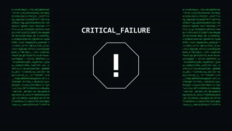 Source file glitch displaying critical failure warning with scrolling green Stock Footage 345101649