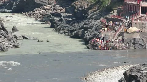 The source of the Ganges. Devprayag. Alaknanda and Bhagirathi rivers. Stock Footage