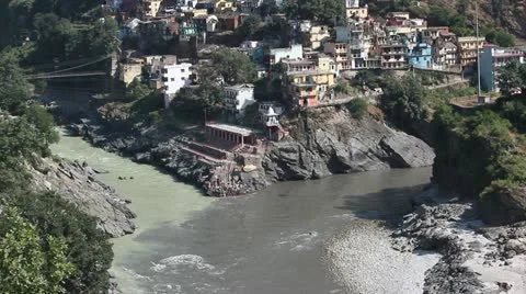 The source of the Ganges. Devprayag. Alaknanda and Bhagirathi rivers. Stock Footage