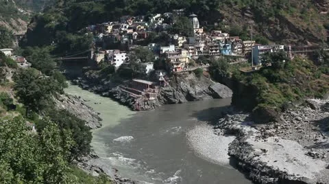 The source of the Ganges. Devprayag. Alaknanda and Bhagirathi rivers. Stock Footage