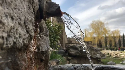 Source of holy water in the monastery. Georgia. March 2019 Stock Footage 112520372