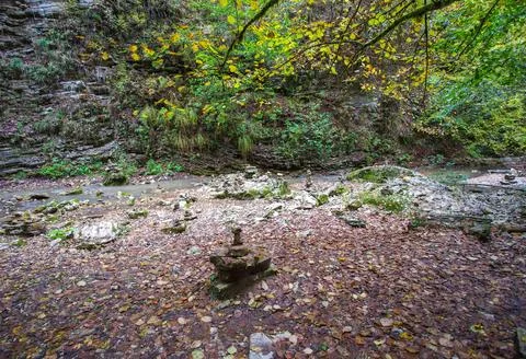 The source of the river, a walk along the riverbed with an overview of the ca Stock-Fotos