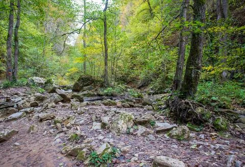 The source of the river, a walk along the riverbed with an overview of the ca Stock Photos