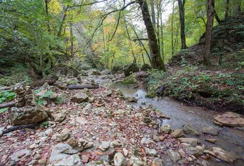 The source of the river, a walk along the riverbed with an overview of the ca Stock Photos