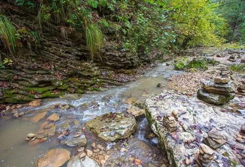 The source of the river, a walk along the riverbed with an overview of the ca Stock Photos