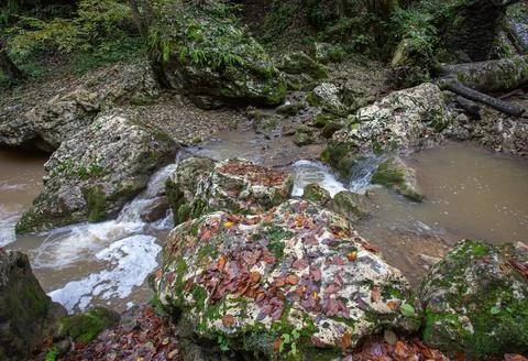 The source of the river, a walk along the riverbed with an overview of the ca Foto stock
