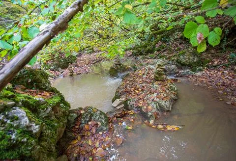 The source of the river, a walk along the riverbed with an overview of the ca Stock Photos