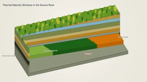 Source Rock Thermal Maturity Oil Window Shale Play Block Diagram Petroleum Video stock 344527351