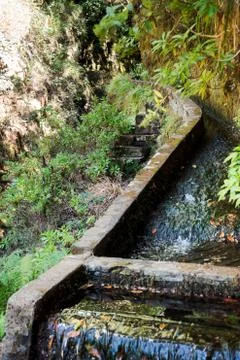 Source water channel in a levada Stock Photos