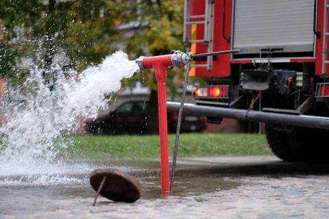 Source of water from underground utilities to extinguish a fire Stock Photos