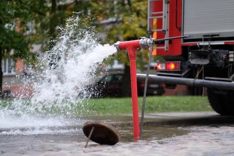 Source of water from underground utilities to extinguish a fire Stock Photos