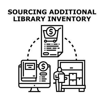 Sourcing additional library inventory materials concept Illustrazione stock