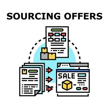Sourcing offers process finding suppliers online business Stock Illustration