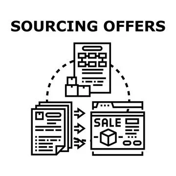 Sourcing offers process finding suppliers online business Stock Illustration