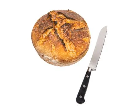 Sourdough bread with bread knife Stock Photos