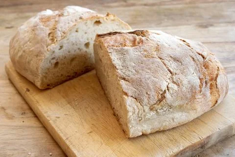 Sourdough bread cut in half Stock Photos