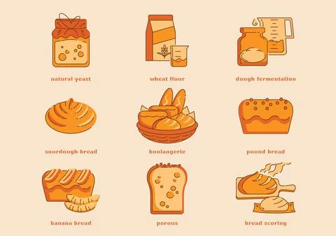 Sourdough bread making icon set Stock Illustration