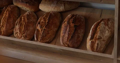 Sourdough bread served in bakery Stock Footage 197381565
